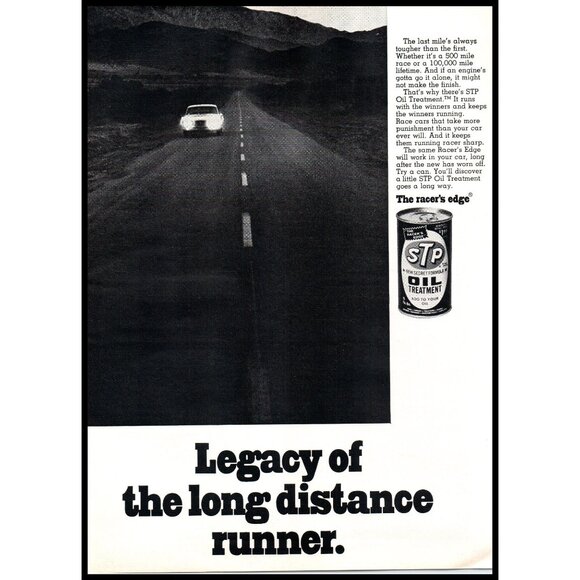 1972 STP Oil Treatment Vintage Print Ad Desert Highway Headlights Wall Art 70s - Picture 1 of 2